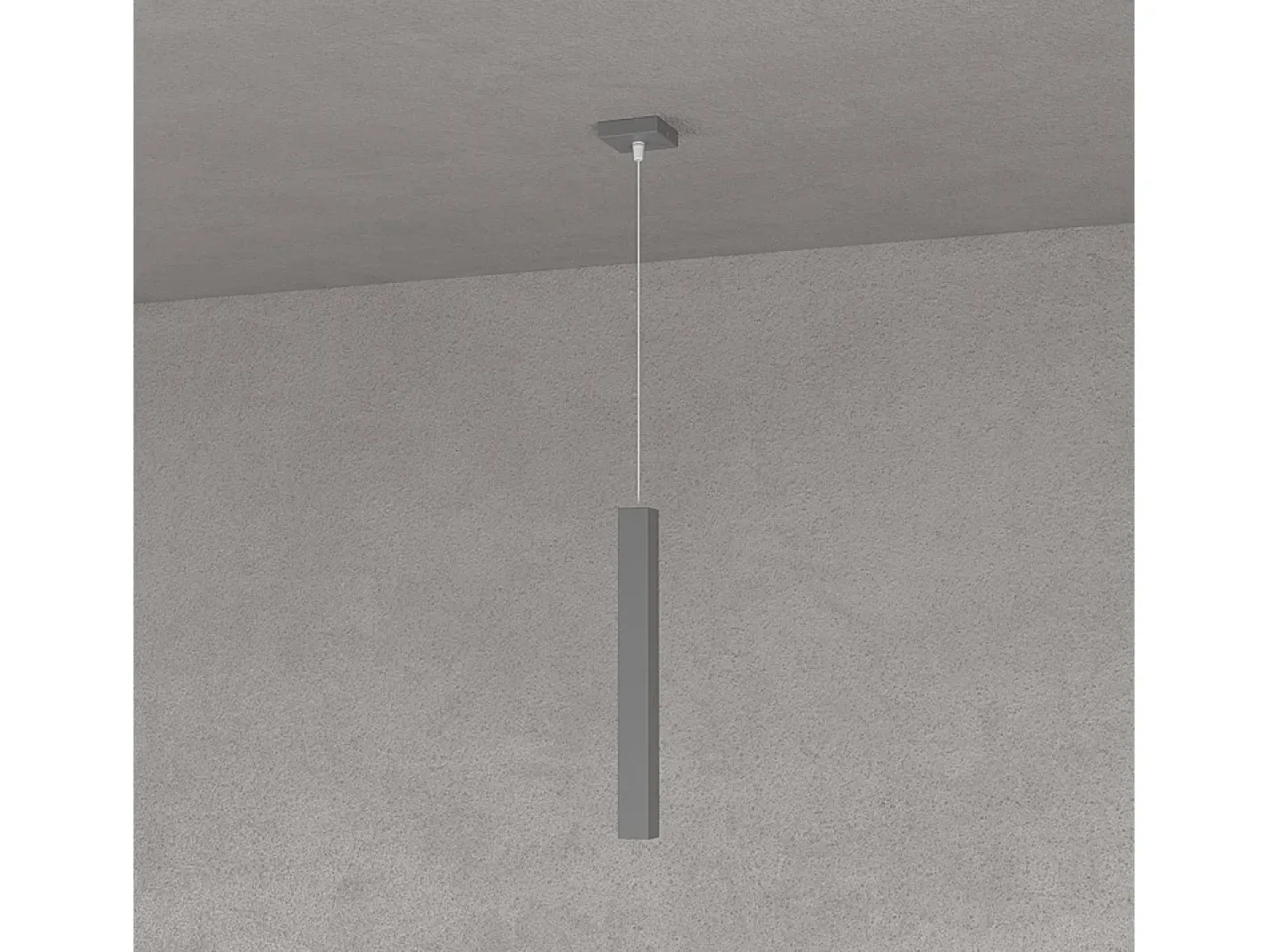 Lámpara Suspendida-Square Tube Sospensione 1 Luce Grigio Antracite Cavo Cm.250 Con Base Gris