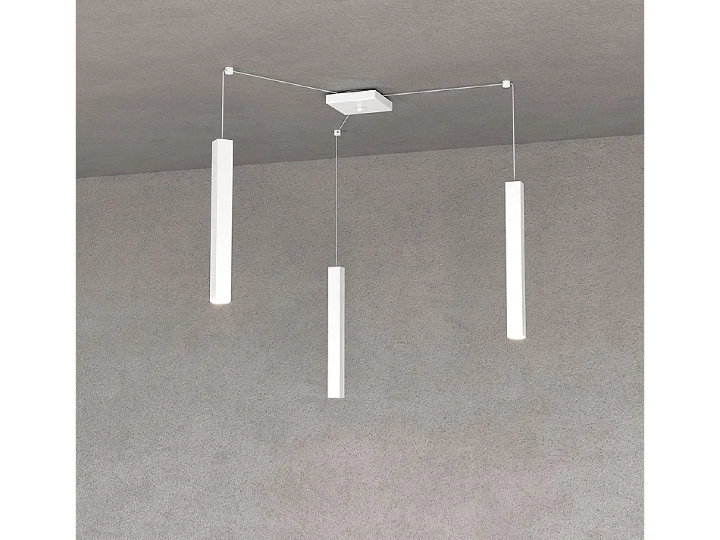 Lámpara Suspendida-Square Tube Sospensione 3 Luci Bianco Cavo Cm.250 Con Base Blanco