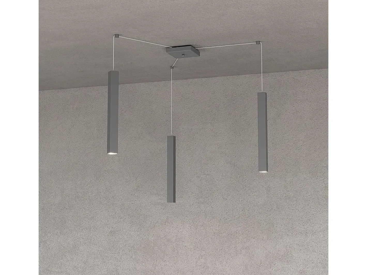 Square Tube Sospensione 3 Luci Grigio Antracite Cavo Cm.250 Con Base Gris Outlet