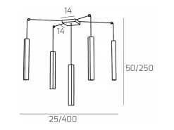 Clearance Square Tube Sospensione 5 Luci Grigio Antracite Cavo Cm.250 Con Base Gris