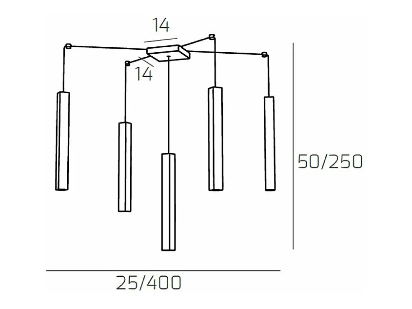 Clearance Square Tube Sospensione 5 Luci Grigio Antracite Cavo Cm.250 Con Base Gris