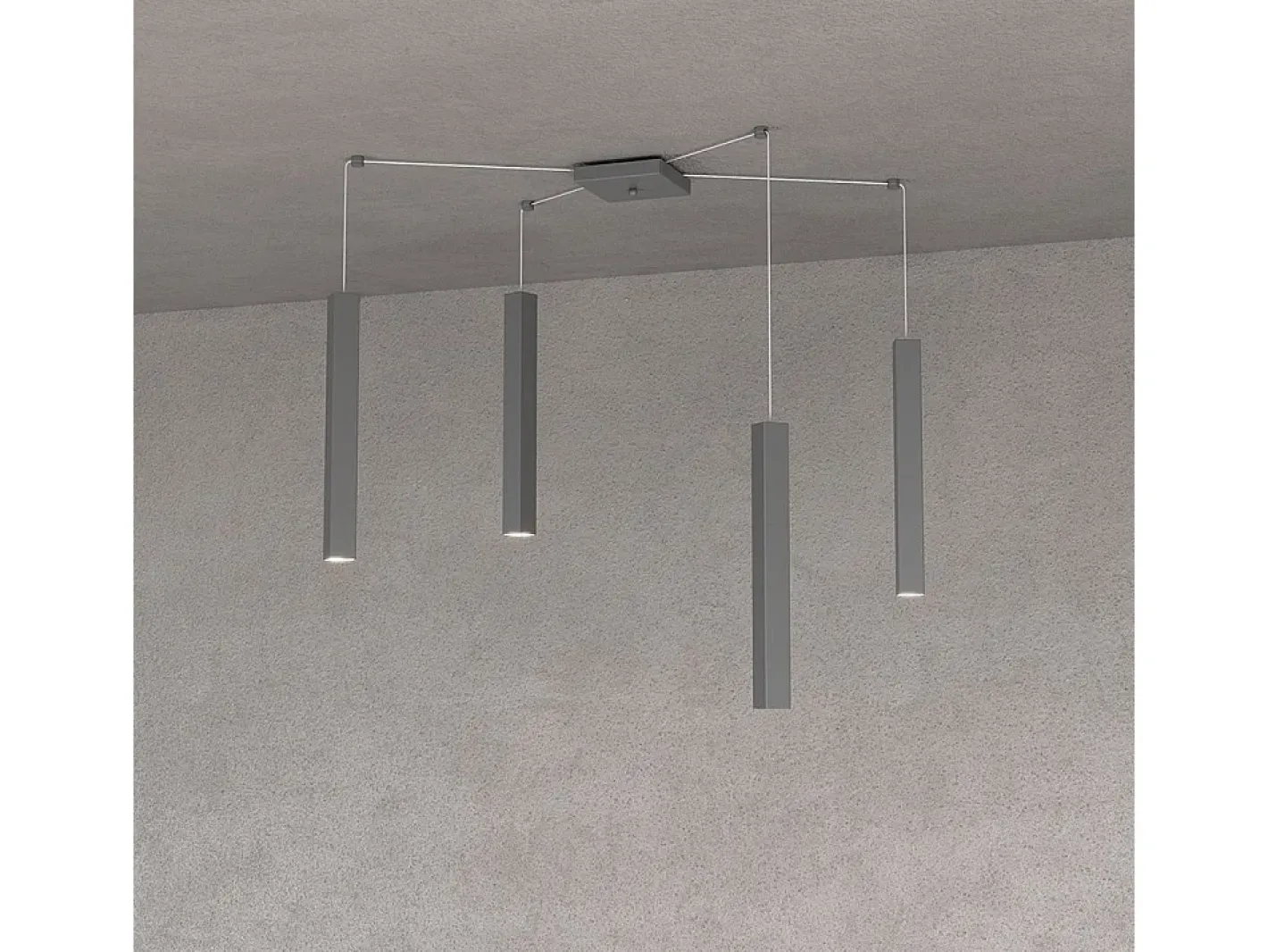 Clearance Square Tube Sospensione 4 Luci Grigio Antracite Cavo Cm.250 Con Base Gris