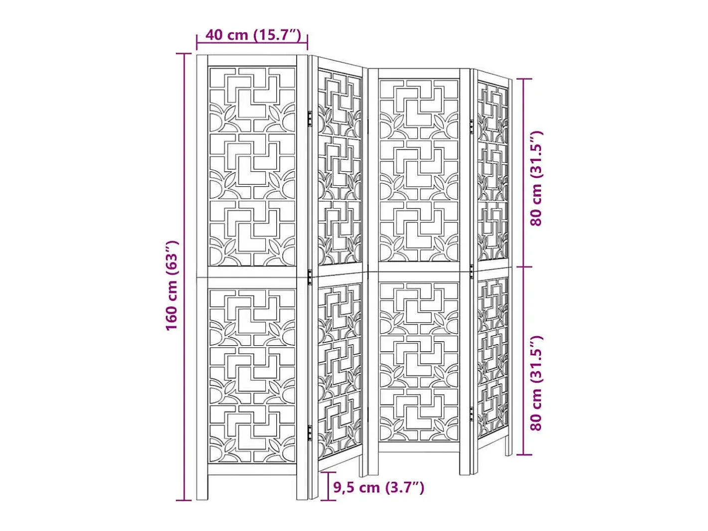 Tabique divisorio de 4 paneles en madera maciza de paulownia marrón Marru00f3n Online