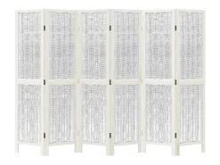 Tabique divisorio de 6 paneles en madera maciza de paulownia blanca Blanco