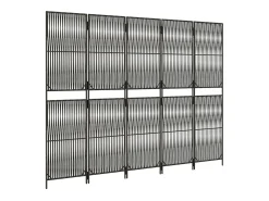 Biombo-Tabique divisorio de 5 paneles de mimbre de resina Gris
