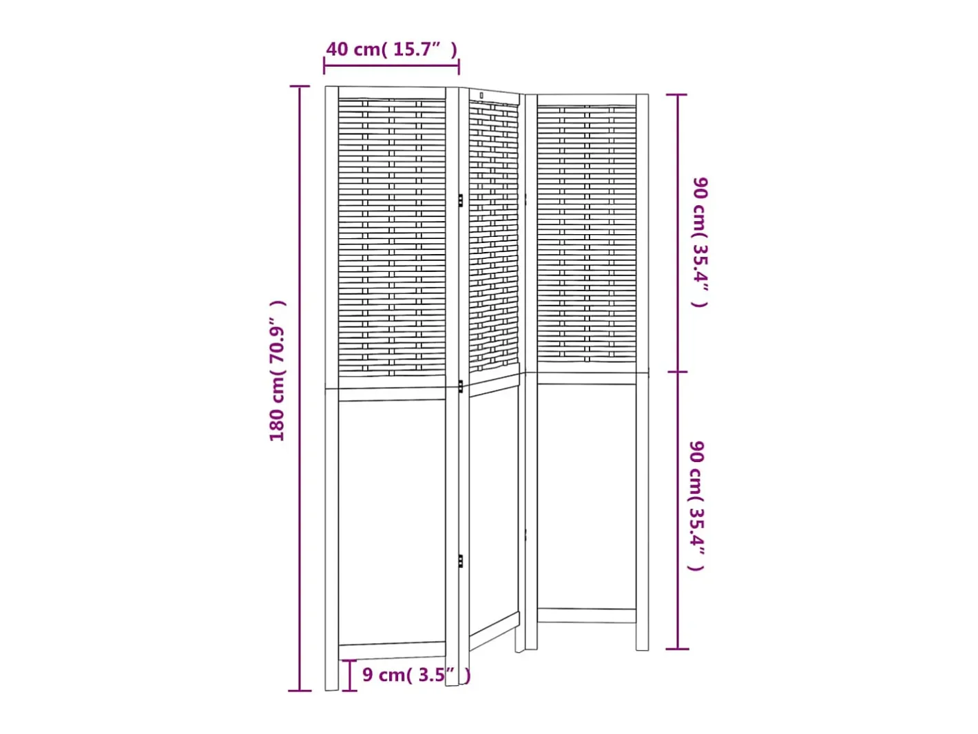 Tabique divisorio de 3 paneles en madera maciza de paulownia blanca Blanco Clearance