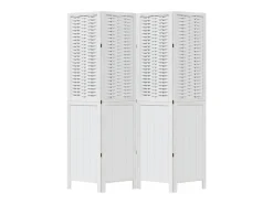 Clearance Tabique divisorio de 4 paneles en madera maciza de paulownia blanca Blanco