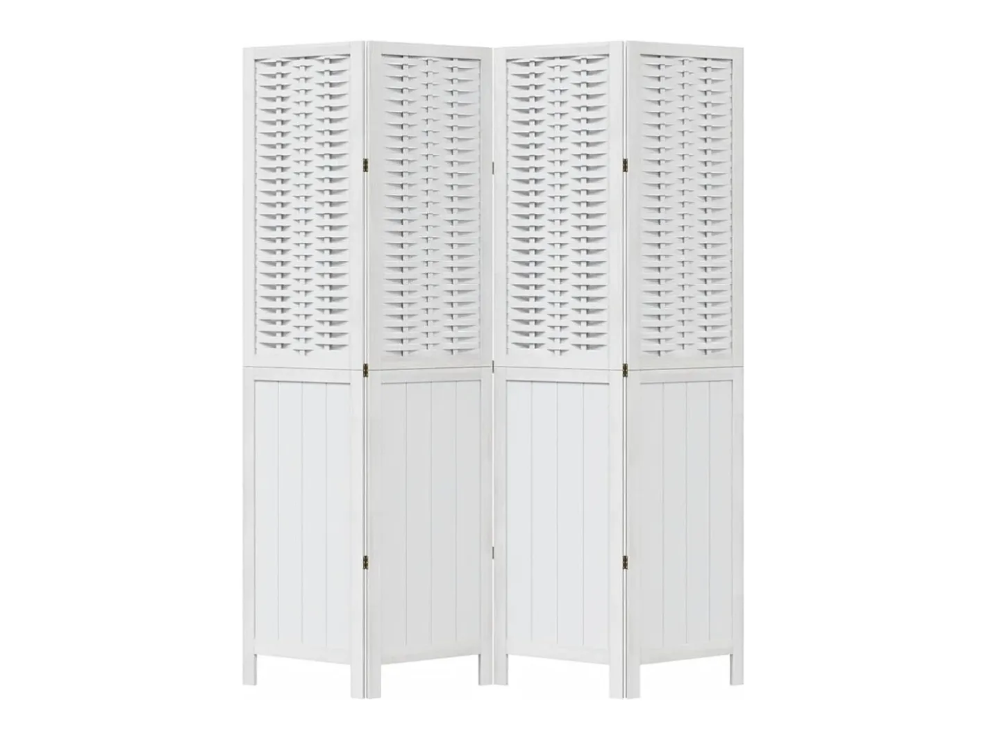 Clearance Tabique divisorio de 4 paneles en madera maciza de paulownia blanca Blanco