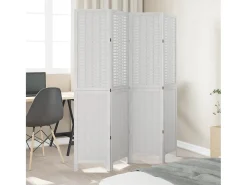 Clearance Tabique divisorio de 4 paneles en madera maciza de paulownia blanca Blanco