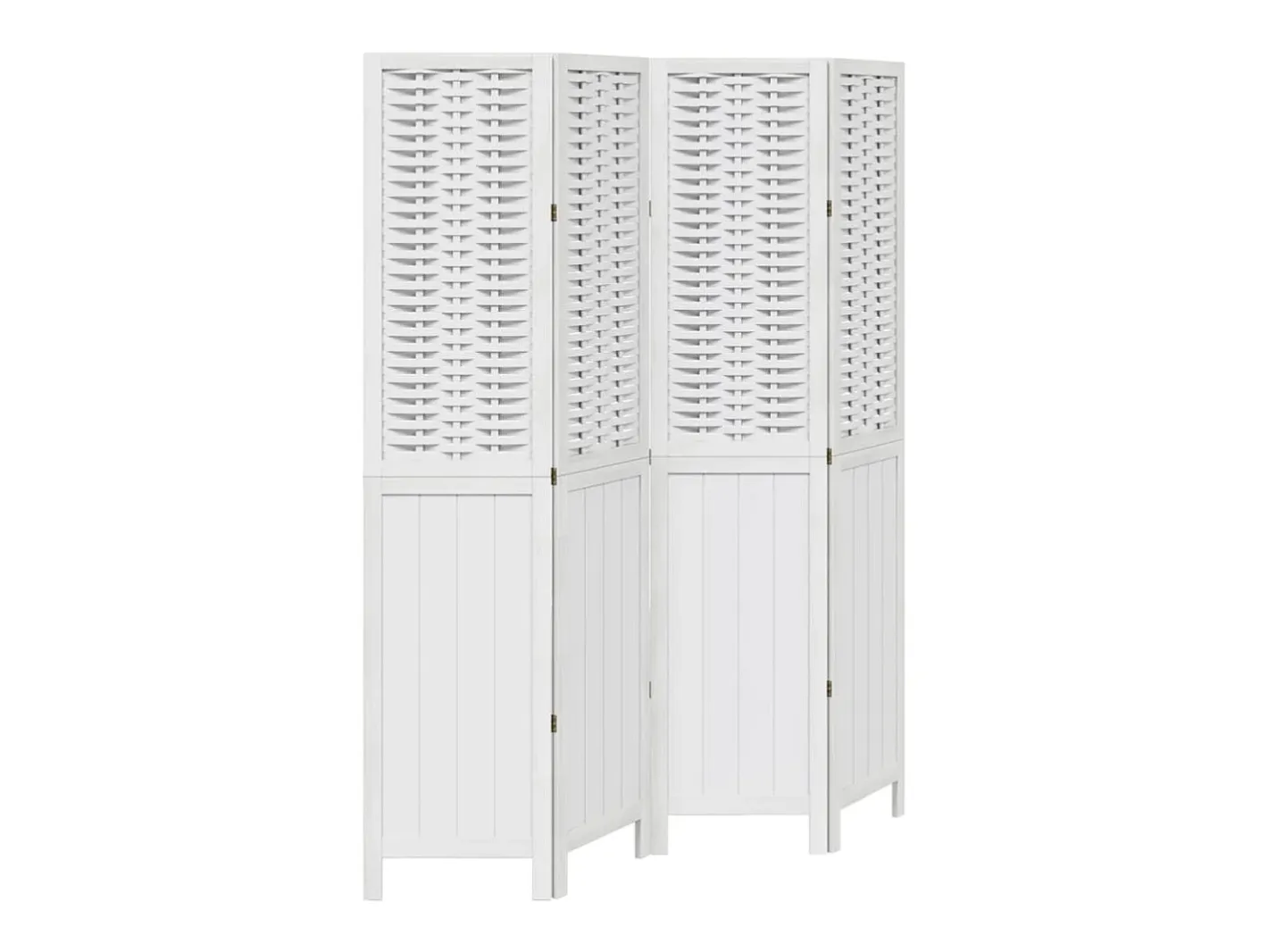 Clearance Tabique divisorio de 4 paneles en madera maciza de paulownia blanca Blanco