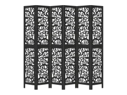 Tabique divisorio de 6 paneles en madera maciza de paulownia negra Negro