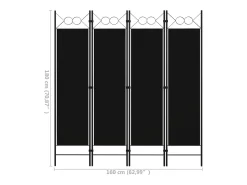 Tabique divisorio de 4 paneles 160 x 180 cm Negro Discount