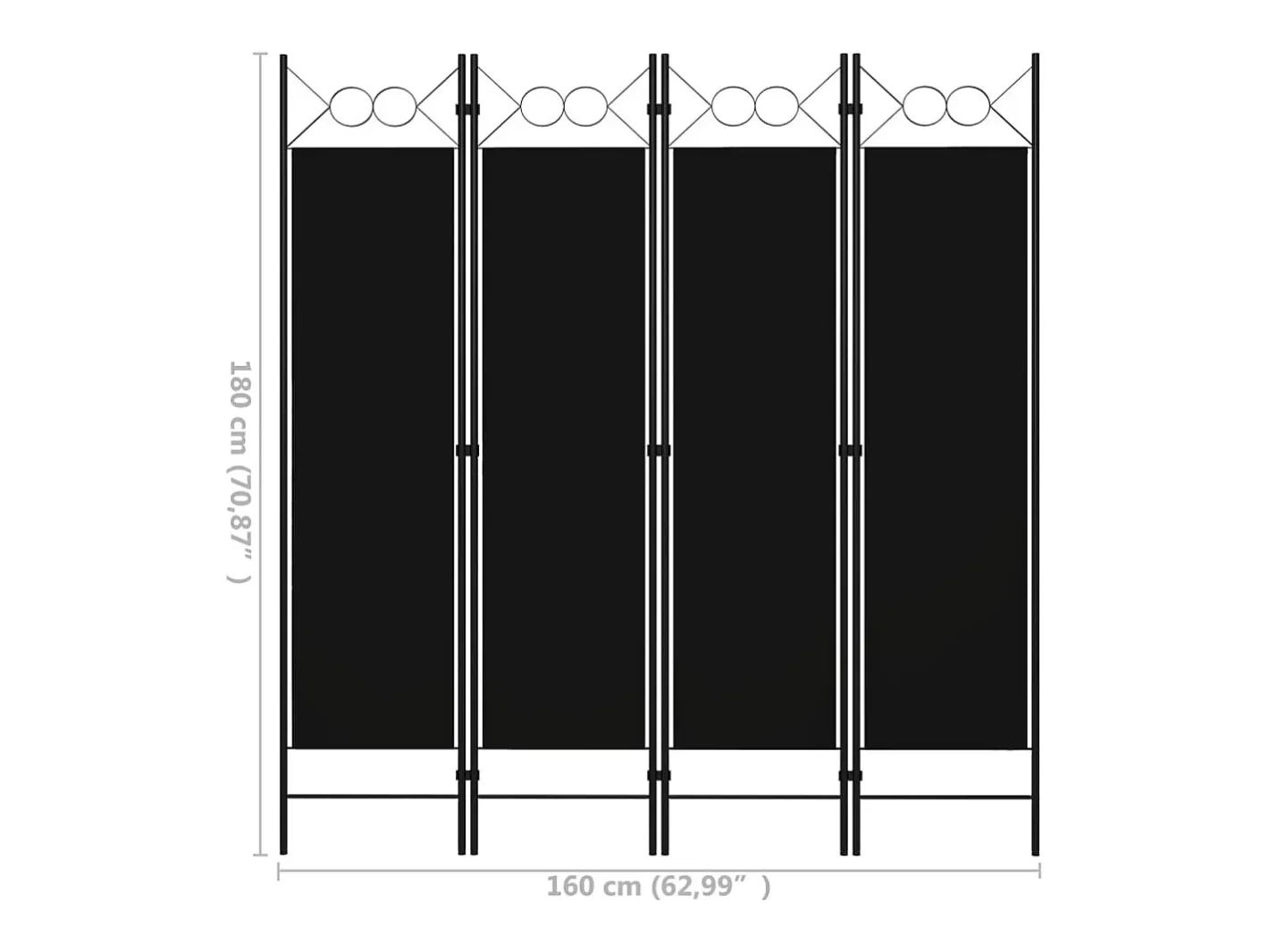 Tabique divisorio de 4 paneles 160 x 180 cm Negro Discount