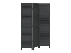Outlet Tabique divisorio de 3 paneles en madera maciza de paulownia negra Negro