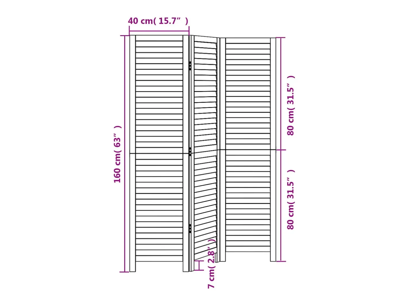 Outlet Tabique divisorio de 3 paneles en madera maciza de paulownia negra Negro
