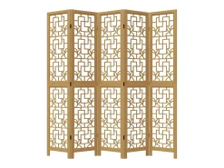 Biombo-Tabique divisorio de 5 paneles en madera maciza de paulownia marrón Marru00f3n