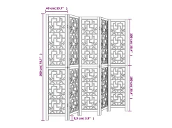 Biombo-Tabique divisorio de 5 paneles en madera maciza de paulownia marrón Marru00f3n