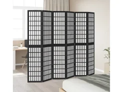 Biombo-Tabique divisorio de 6 paneles en madera maciza de paulownia negra Negro