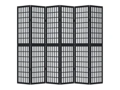 Biombo-Tabique divisorio de 6 paneles en madera maciza de paulownia negra Negro