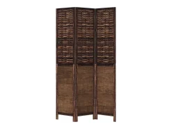 Tabique divisorio de 3 paneles en marrón oscuro fabricado en paulownia maciza Marru00f3n New