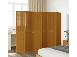 Biombo-Tabique divisorio de 6 paneles en madera maciza de paulownia marrón Marru00f3n
