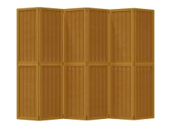 Biombo-Tabique divisorio de 6 paneles en madera maciza de paulownia marrón Marru00f3n