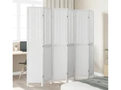 Tabique divisorio de 6 paneles en madera maciza de paulownia blanca Blanco