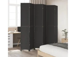 Tabique divisorio de 6 paneles en madera maciza de paulownia negra Negro Outlet