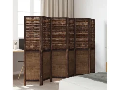 Tabique divisorio de 6 paneles en color marrón oscuro fabricado en paulownia maciza Marru00f3n Clearance