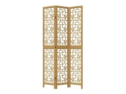 Tabique divisorio de 3 paneles en madera maciza de paulownia marrón Marru00f3n Outlet