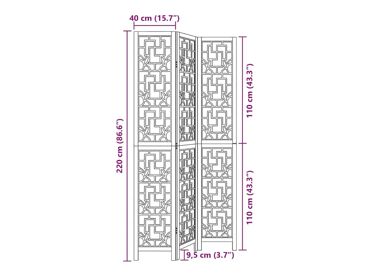 Tabique divisorio de 3 paneles en madera maciza de paulownia marrón Marru00f3n Outlet