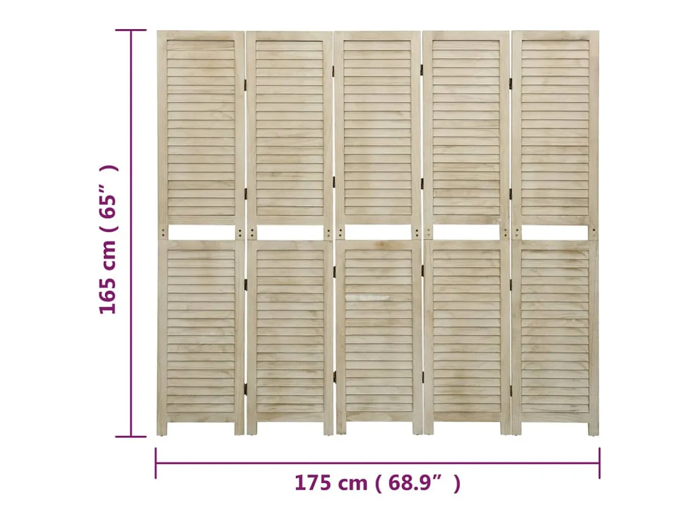 Tabique divisorio de 5 paneles 175x165 cm madera de paulownia Marru00f3n Clearance
