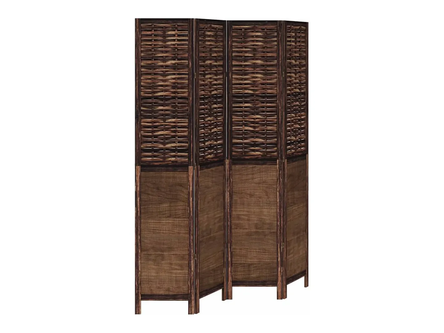 Tabique divisorio de 4 paneles de paulownia maciza en color marrón oscuro Marru00f3n Discount
