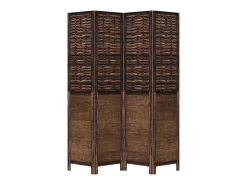 Tabique divisorio de 4 paneles de paulownia maciza en color marrón oscuro Marru00f3n Discount
