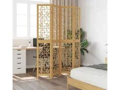 Outlet Tabique divisorio de 4 paneles en madera maciza de paulownia marrón Marru00f3n