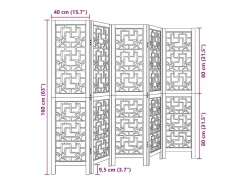Biombo-Tabique divisorio de 5 paneles en madera maciza de paulownia marrón Marru00f3n
