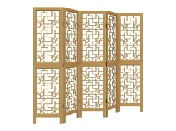 Biombo-Tabique divisorio de 5 paneles en madera maciza de paulownia marrón Marru00f3n