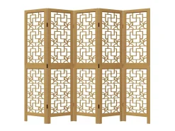 Biombo-Tabique divisorio de 5 paneles en madera maciza de paulownia marrón Marru00f3n