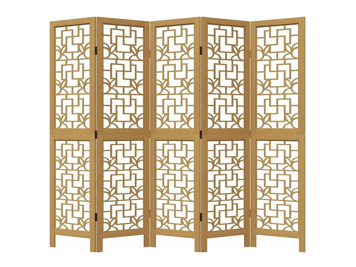 Biombo-Tabique divisorio de 5 paneles en madera maciza de paulownia marrón Marru00f3n