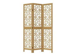 Tabique divisorio de 3 paneles en madera maciza de paulownia marrón Marru00f3n Outlet