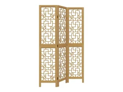 Tabique divisorio de 3 paneles en madera maciza de paulownia marrón Marru00f3n Outlet
