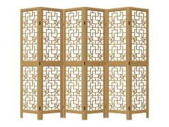 Biombo-Tabique divisorio de 6 paneles en madera maciza de paulownia marrón Marru00f3n