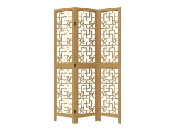 Tabique divisorio de 3 paneles en madera maciza de paulownia marrón Marru00f3n Outlet