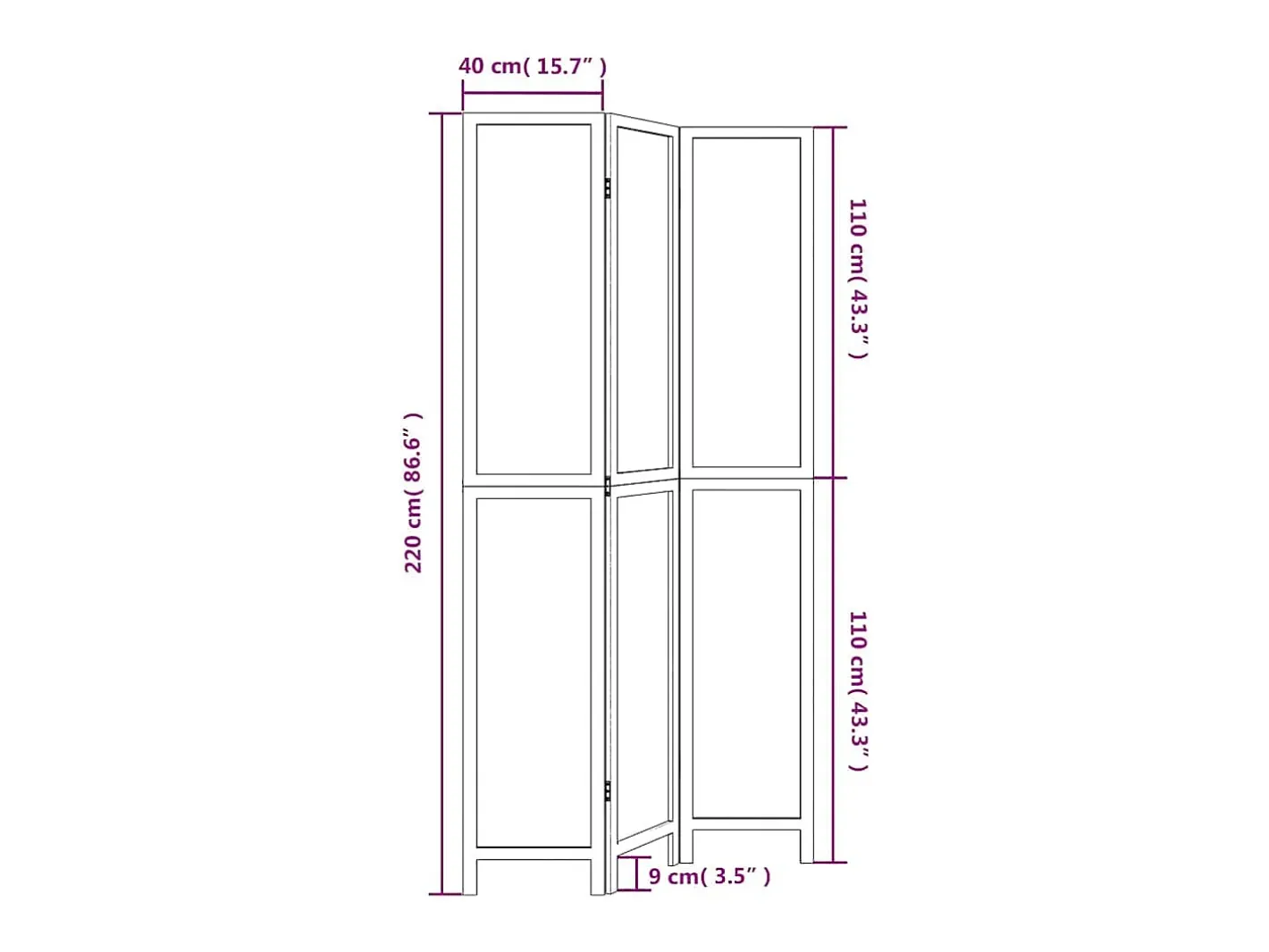 Discount Tabique divisorio de 3 paneles en madera maciza de paulownia blanca Blanco