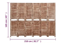 Biombo-Tabique divisorio de 6 paneles Marrón 210x165 cm Paulownia Marru00f3n