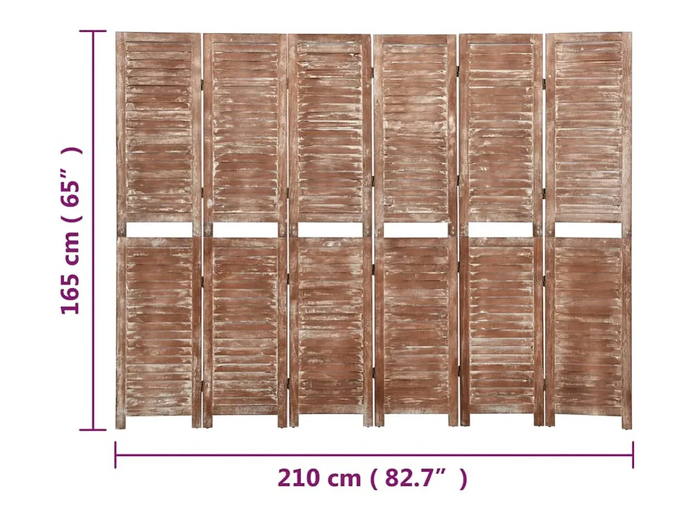 Biombo-Tabique divisorio de 6 paneles Marrón 210x165 cm Paulownia Marru00f3n