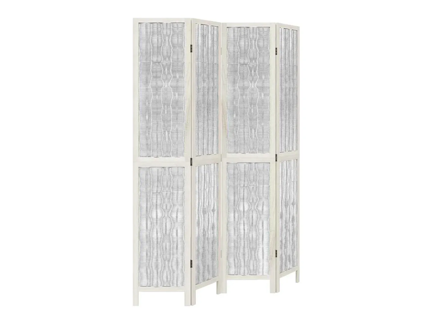 Biombo-Tabique divisorio de 4 paneles en madera maciza de paulownia blanca Blanco