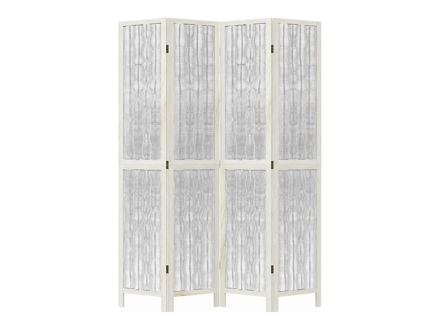 Biombo-Tabique divisorio de 4 paneles en madera maciza de paulownia blanca Blanco