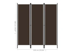 New Tabique divisorio de 3 paneles Marrón 150x180 cm Marru00f3n