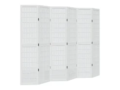 Tabique divisorio de 6 paneles en madera maciza de paulownia blanca Blanco Outlet